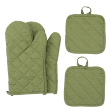 Solid Color Kitchen Heat-Resistant Glove 4-Piece Set - Anti-Scald Insulation Pads for Microwave, Oven and Baking
