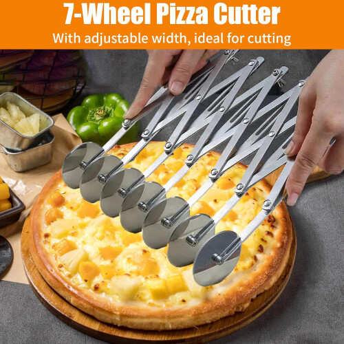7 Wheels Stainless Steel Dough Cutter, Adjustable Kitchen Baking Pizza Cutter 2