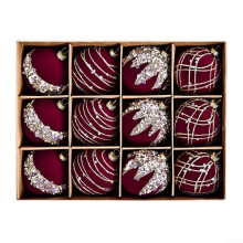 12 Pack Velvet Christmas Hanging Baubles 6cm Diamond Sequ Decorative Baubles Window Hanging Baubles Red