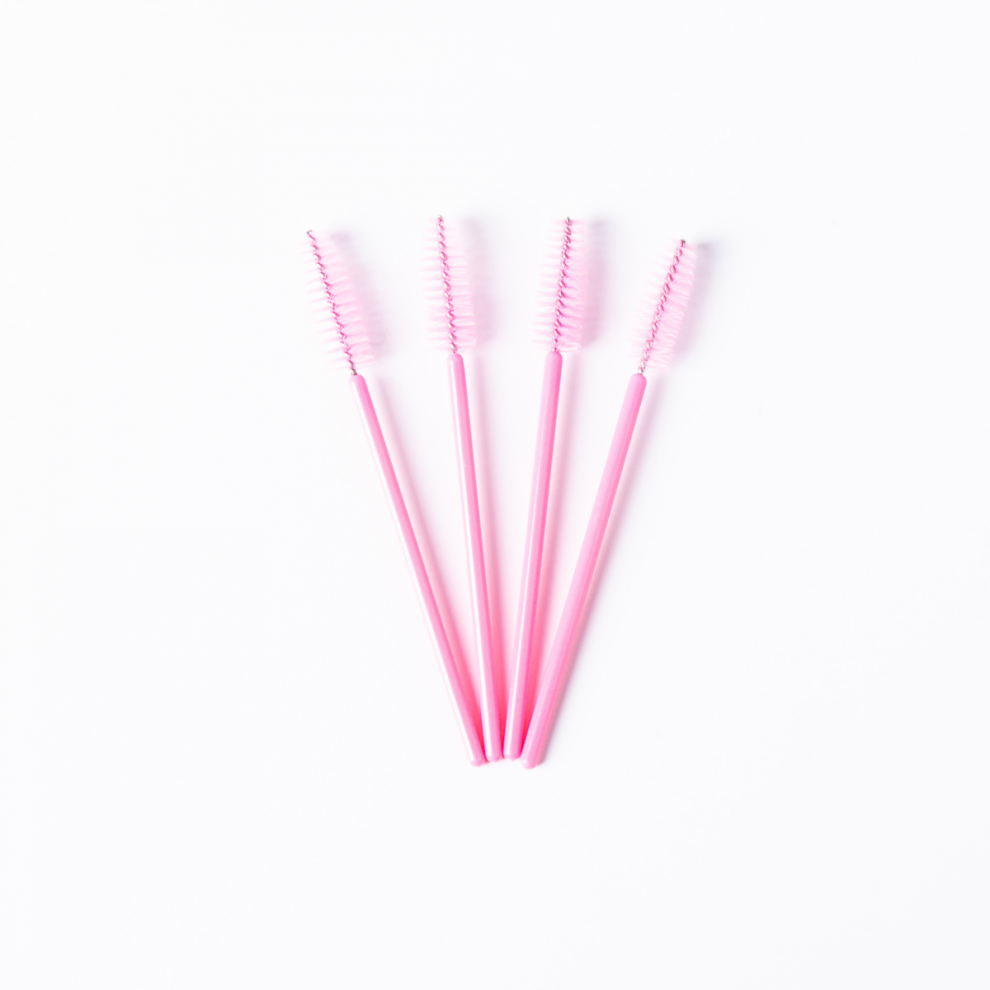 Pink 200-Pack Disposable Eyelash Brushes - Portable Colored Spiral Lash Comb & Eyebrow Brush