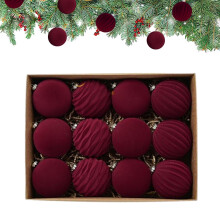 Red Christmas Baubles Velvet Shatterproof Tree Decoration