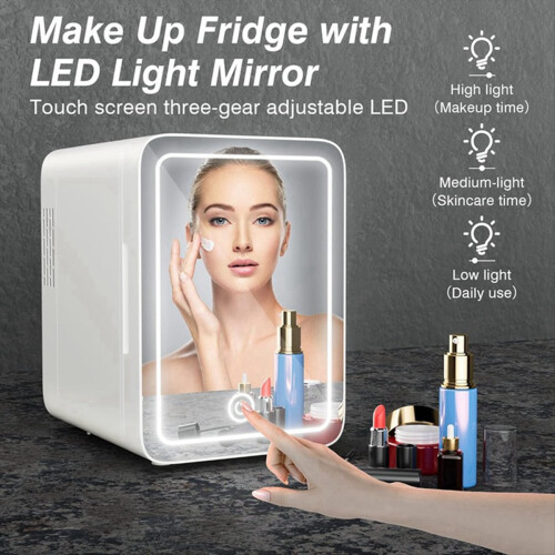 6L Makeup Fridge with LED Light Mirror Mini for Bedroom Car Small Refr
