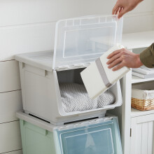 Stackable Plastic Storage Box with Lid and Wheels, Grey