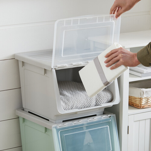 Living And Home Stackable Plastic Storage Box with Lid and Wheels, Grey