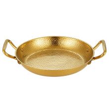 Paella Pan with Double Handles Stainless Steel Iron Frying Griddle Pot for Home Cooking 26cm Gold