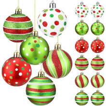 Set of 12 Christmas Tree Baubles 6 cm Plastic Glittering Decoration Christmas Tree Baubles Red Green Swirl Design Tree Decoration