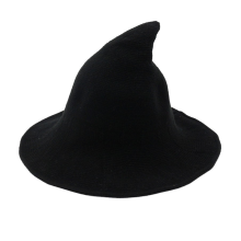 Chapéu de bruxa pontudo feminino, dobrável, estilo balde, com aba larga e confeccionado em lã de ovelha macia e quente, acessório de moda para o