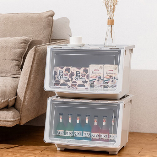 Living And Home Stackable Plastic Storage Box with Lid and Wheels, Grey 1