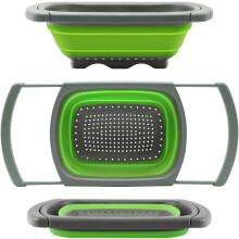 Ergonomisches, zusammenklappbares Sieb mit ausziehbaren Griffen, ideal für kleine Küchen über der Spüle, platzsparendes Falt-Design für einfache