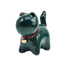 Lovely Small Animal Figurine Ceramic Kitten-Deep Green