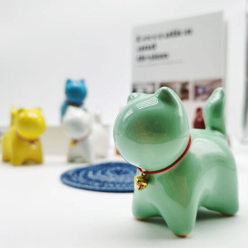 Lovely Small Animal Figurine Ceramic Kitten-Deep Green 1