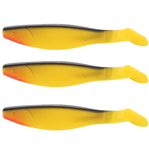 Isca artificial de plástico macio, tipo swimbait com cauda em formato de remo e movimentos de natação autênticos. Resistente e prática para