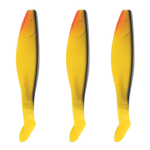 Isca artificial de plástico macio, tipo swimbait com cauda em formato de remo e movimentos de natação autênticos. Resistente e prática para 2