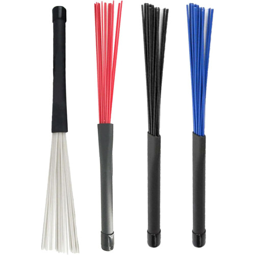 2 Pack Nylon Wire Drum Brushes for Percussion Snare Jazz Drum Sticks Red Handle 2