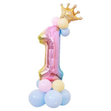 Balon roz curcubeu numărul 1, balon pastel de 32 de inci, balon gradient numărul 1, balon folie decor petrecere prințesă, balon prima aniversare,