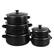 Enamel Casserole Pot Set of 5 with Lids Dual Handles for Even Heating and Easy Cleaning in Home Kitchens