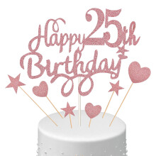 Decorazione per torta con glitter oro rosa, decorazione per torta di compleanno 25 compleanno, set di decorazioni con glitter e bastoncino