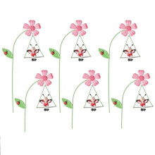 Iron Garden Flowers 6pcs Decorative Iron Plant Stakes 10.6 Inch Ornamental Yard Stakes with Cute Animals Swings A