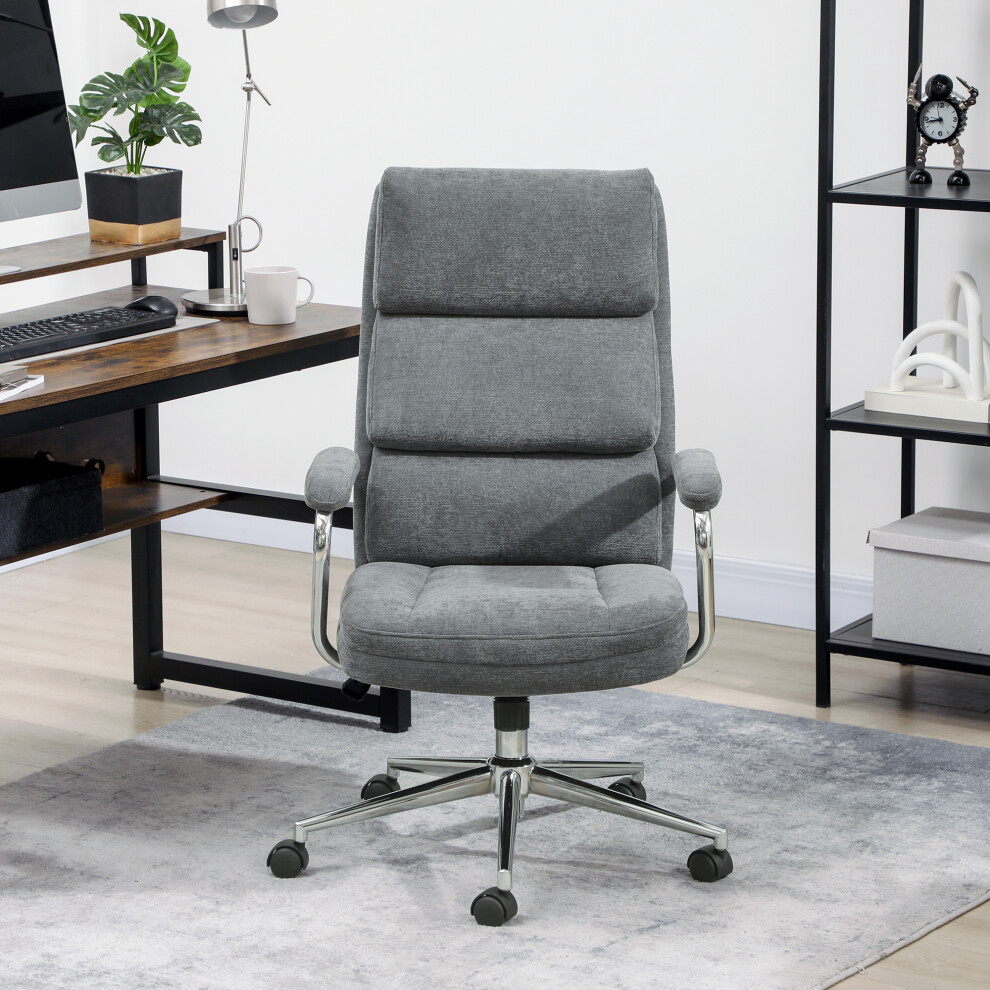 Homcom Linen Fabric Office Desk Chair With Tilt Function, Charcoal Grey