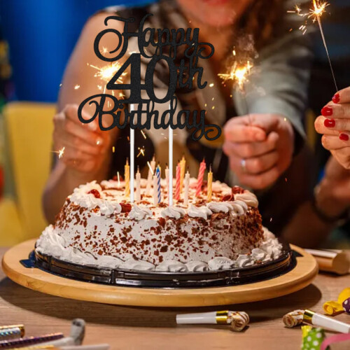 Διακοσμητικό τούρτας "Chear to40Years" σε ροζ χρυσό γκλίτερ, διακοσμητικό τούρτας με 2