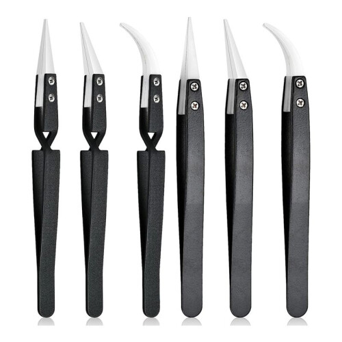 6Pcs Precision Reverse Ceramic Tweezers Set, Resistant Electronics Sol