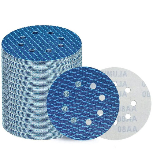 80Pcs Diamond Shape 5 Inch Sanding Disc, 8 Hole Hook and Loop Discs fo