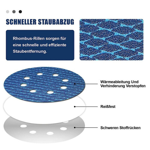 80Pcs Diamond Shape 5 Inch Sanding Disc, 8 Hole Hook and Loop Discs fo 2