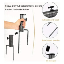 3PCS Heavy-Duty Adjustable Spiral Ground Anchor Umbrella Holder Umbrella Stands Bases Patio Umbrella Steel Anchor