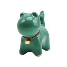 Schreibtisch-Ornament, Keramik-Kätzchen-Figur,-Kürbisgrün