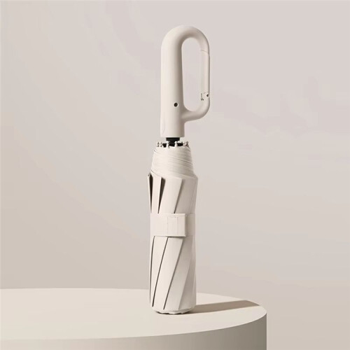 Automatic Folding Umbrella with Hook Handle Rainproof, Portable Sunshade for Travel White