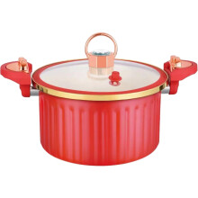 Small Pressure Cooker Red Enamel NonStick Compact Design for All Stovetops with Locking Lid