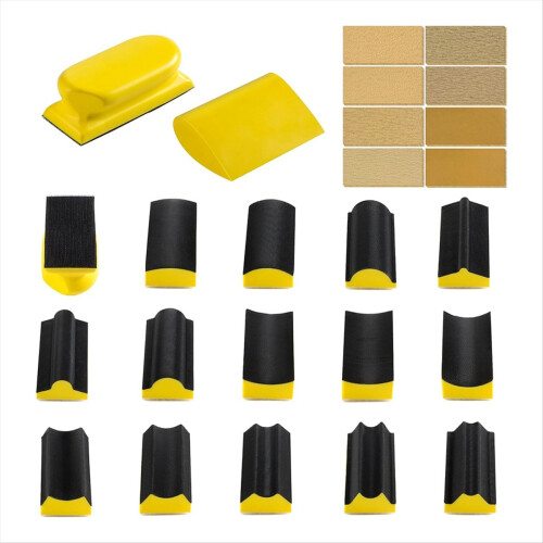 16 PCS Hand Sanding Block Set with 40 Sheets Hook and Loop Sandpaper K 1