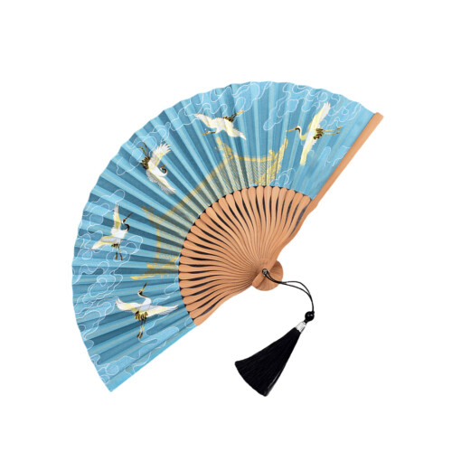 Ventilateur traditionnel élégant pliant le-Bleu clair