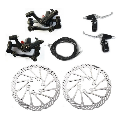Mechanical Disc Brake Set, Bicycle Brake Levers, Front & Rear Calipers