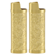 2PCS Vintage Floral Lighter Case Gold Zinc Alloy Protective Shell Cover for Mini Lighters