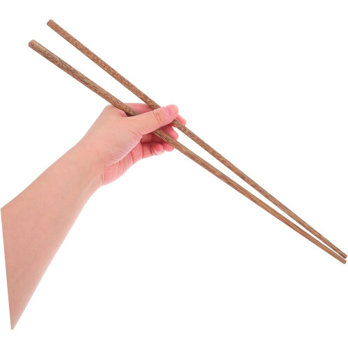 2 Pairs Long Handle Wood Chopsticks Reusable Cooking Sticks Light Brown 2