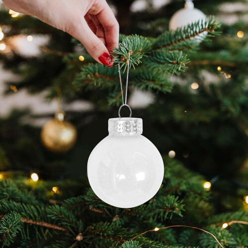 24Piece White Christmas Tree Baubles Set, 6 cm, Plastic Ornaments with Sequ 2