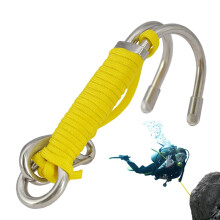 Double Reef Hook: Stainless Steel Diving Hook with Rope Safety Device, O Ring Design, Reliable Safety Rope, Hook for Cave Diving, Reef Hook Yellow