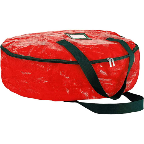 Julekransopbevaringspose, Rivefast materiale, Robuste håndtag, Transparent kortholder, Til kranse op til 76 cm, Åndbar, Stærk hånd 1
