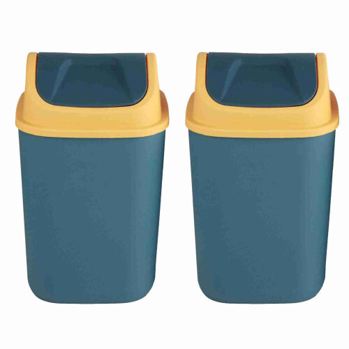 Plastic Press Lid Waste Container, Easy Clean Plastic Bin for Home Office Bathroom, Swing Cover Design, 2 Pack