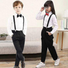 (As show, One size) Children's Bow Tie And Adjustable Elastic Suspenders For Boys Black