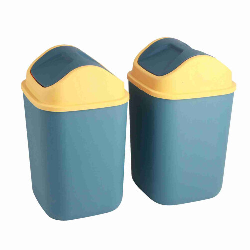 Plastic Press Lid Waste Container, Easy Clean Plastic Bin for Home Office Bathroom, Swing Cover Design, 2 Pack 1