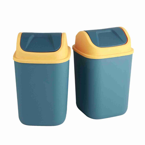 Plastic Press Lid Waste Container, Easy Clean Plastic Bin for Home Office Bathroom, Swing Cover Design, 2 Pack 2