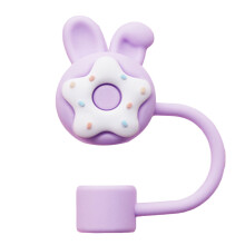 Elegant Straw Covers Cartoon Silicone Straw-purple donut