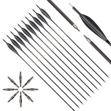 12 pieces Spine 400 31inch Hunting Arrow ID 6.2mm Black Nock Shuttlecock Feather