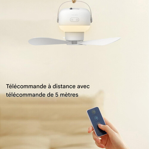 Ceiling fan for tent, with light, batterypowered, USB, remote control – 7200 mAh 2
