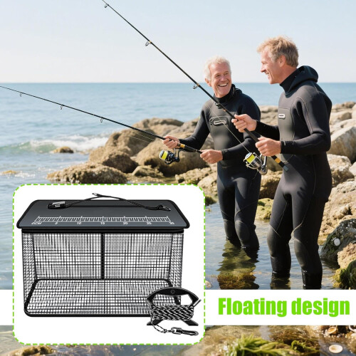 floating fish basket, foldable net container, rubberized net, nonslip rope, 47 l capacity 1