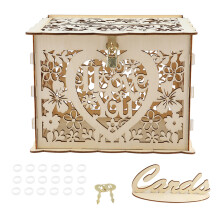 Decorative Wooden Keepsake For Wedding Reception Decor, Special Occasions Gift, Rustic Wedding Card Box With Elegant Hollow Heart Design, Natural Vint