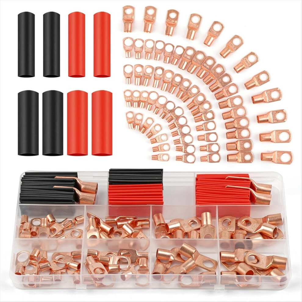 Copper Wire Lugs 130Pcs, Awg 2 4 6 8 10 12 Gauge Battery Cable Ends Co 4853197611049