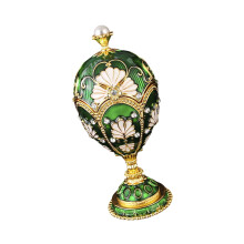 Elegant Enameled Eggs Container For Jewelry-golden green